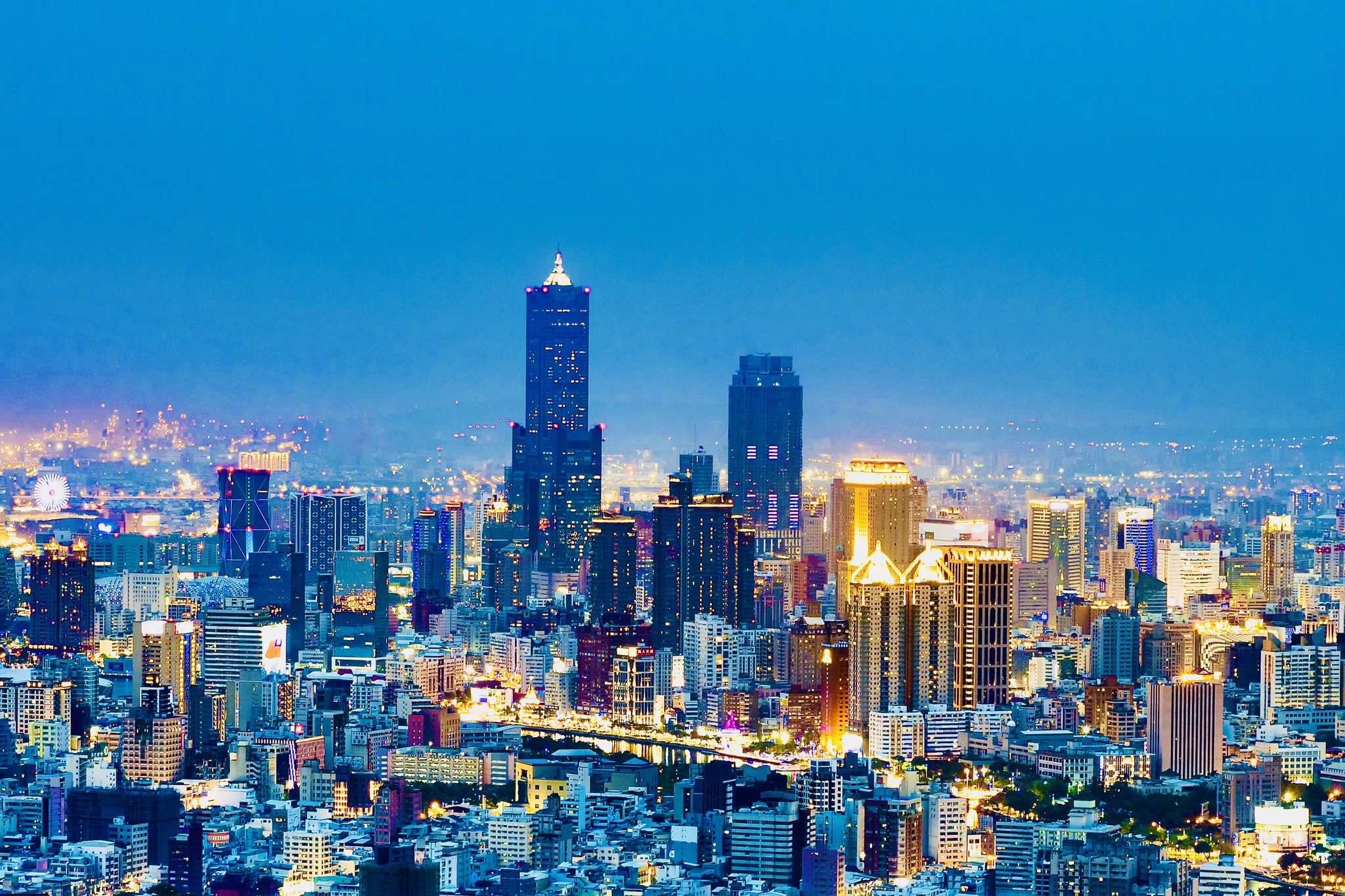 Kaohsiung skyline illuminated at dusk