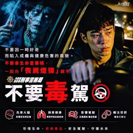 Kaohsiung police use zombie passenger to warn against drug driving