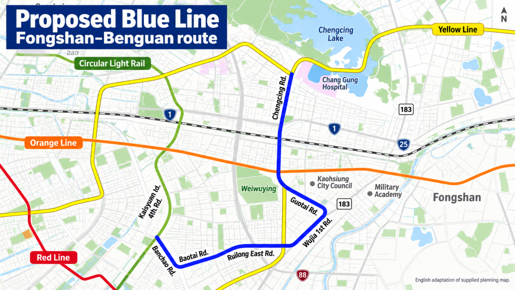 Kaohsiung’s proposed MRT Blue Line extended south toward Siaogang